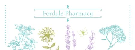 Барвиста реклама аптеки з ескізами натуральних трав Facebook cover – шаблон для дизайну