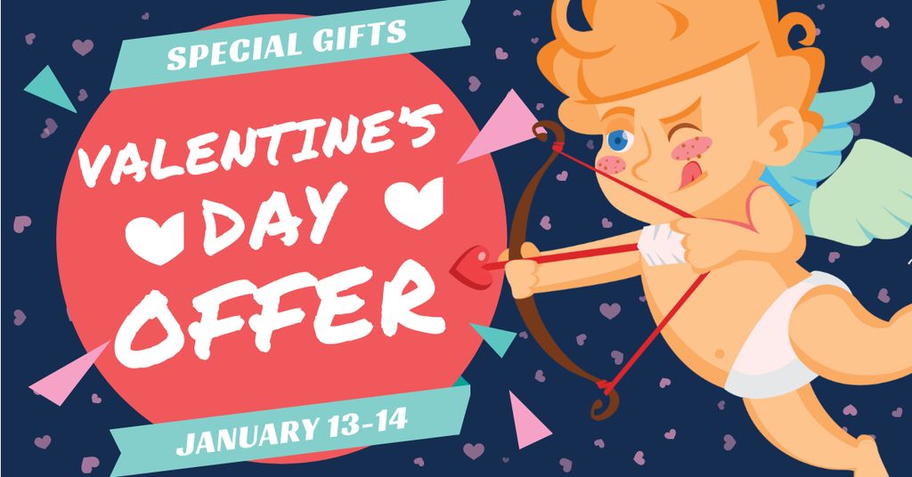 Plantilla de diseño de Valentine's Day Cupid shooting arrow Facebook AD 