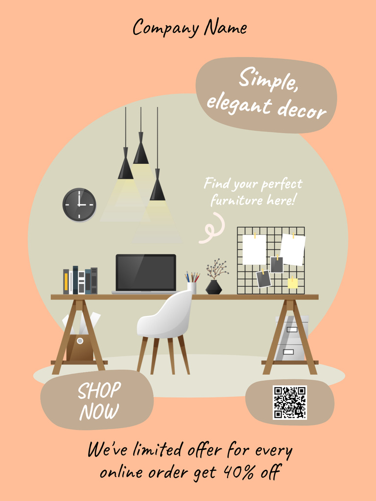 Simple Elegant Home Decor Illustrated Poster US Tasarım Şablonu