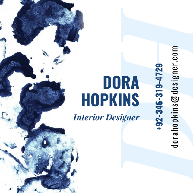Interior Designer Contacts with Ink Blots in Blue Square 65x65mm tervezősablon