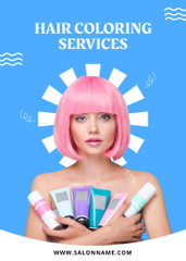 Young Woman with Pink Hair Holding Tubes of Coloring Hair Tonics