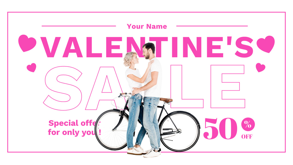 Valentine's Day Sale with Couple in Love on Bicycle FB event coverデザインテンプレート