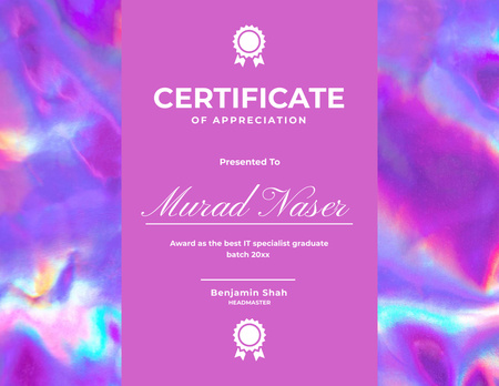 En İyi Bilişim Uzmanı Mezunu Ödülü Certificate Tasarım Şablonu