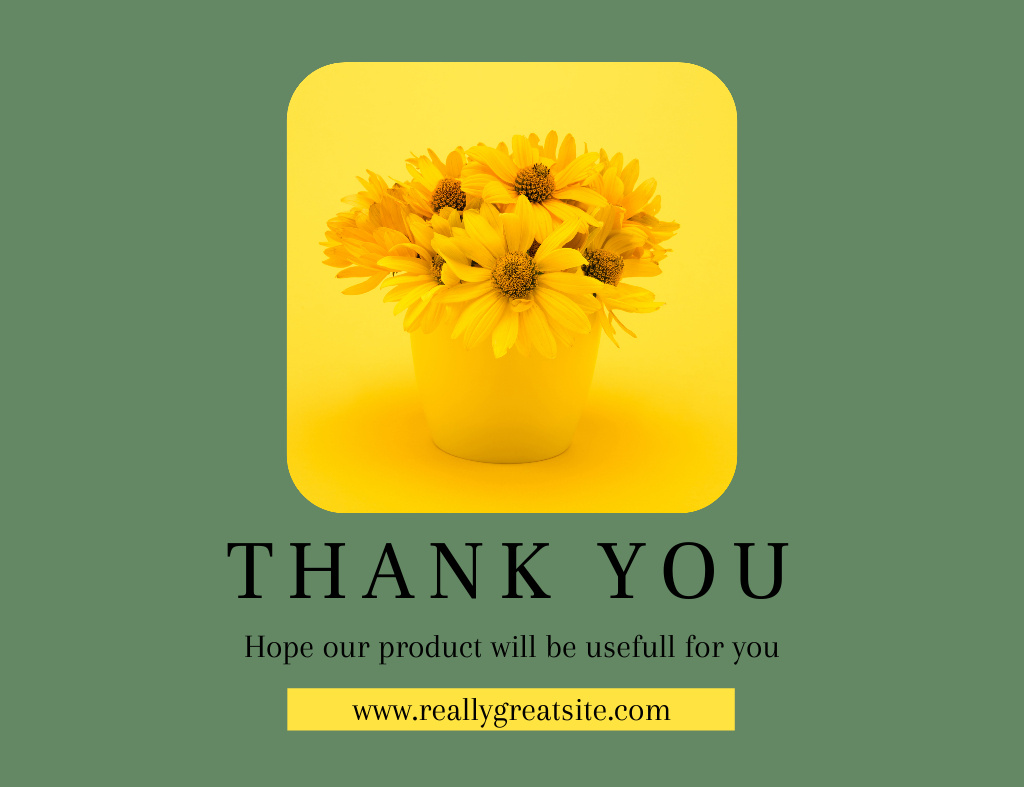 Designvorlage Thank You Notice with Yellow Flowers in Pot für Thank You Card 5.5x4in Horizontal