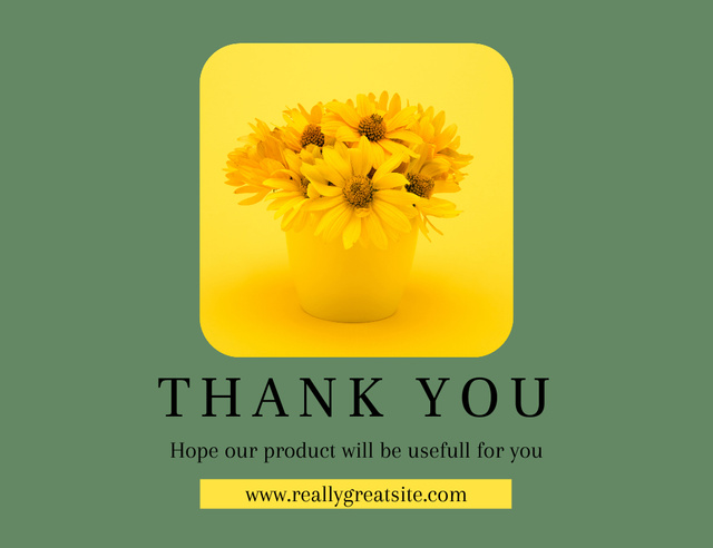 Thank You Notice with Yellow Flowers in Pot Thank You Card 5.5x4in Horizontal Tasarım Şablonu