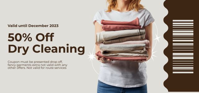 Dry Cleaning Services Ad with Woman and Discount Coupon Din Large Šablona návrhu