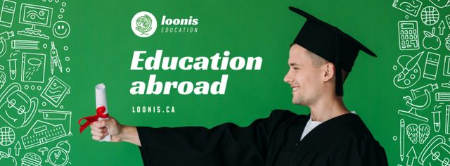 Ontwerpsjabloon van Facebook cover van Abroad Education Program Student with Diploma