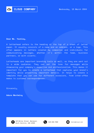 Company Official Document in Blue Letterhead Design Template