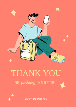 Back to School And Thank You For Purchase With Illustration In Red Postcard 5x7in Verticalデザインテンプレート