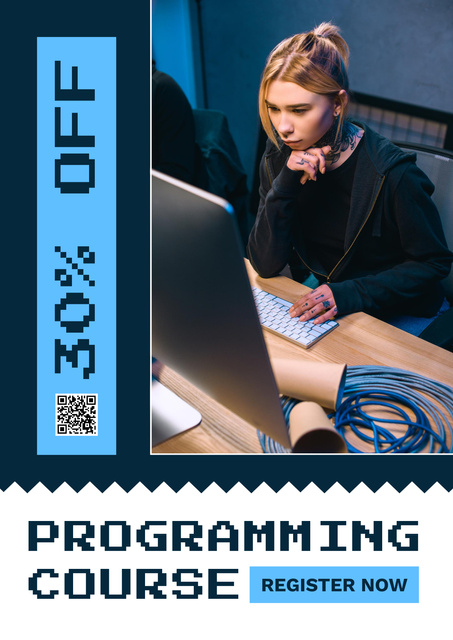 Young Woman on Programming Course Poster Design Template