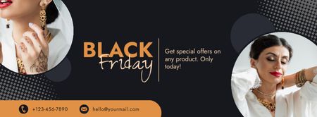 Black Friday Sale with Woman in Beautiful Accessories Facebook cover Design Template