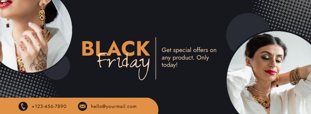 Black Friday Sale with Woman in Beautiful Accessories Facebook cover Modelo de Design