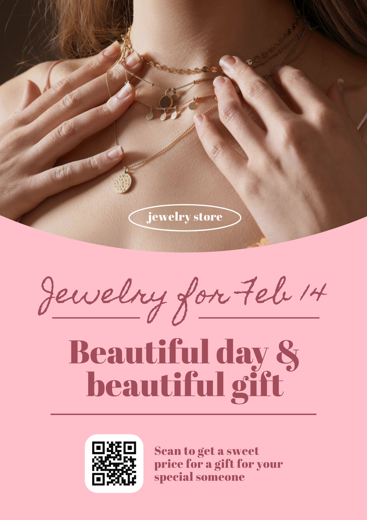 Ontwerpsjabloon van Poster van Offer of Beautiful Necklace on Galentine's Day