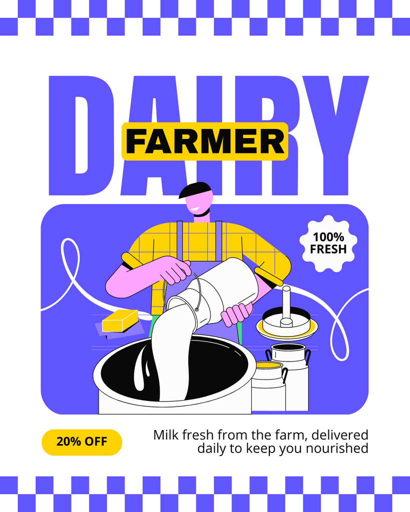 Farmer's Dairy Sale Ad on Purple Instagram Post Verticalデザインテンプレート
