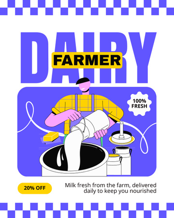 Farmer's Dairy Sale -ilmoitus violetilla Instagram Post Vertical Design Template