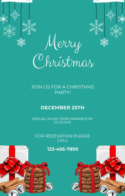Christmas Festivity with Presents and Snowflakes Invitation 4.6x7.2in Design Template