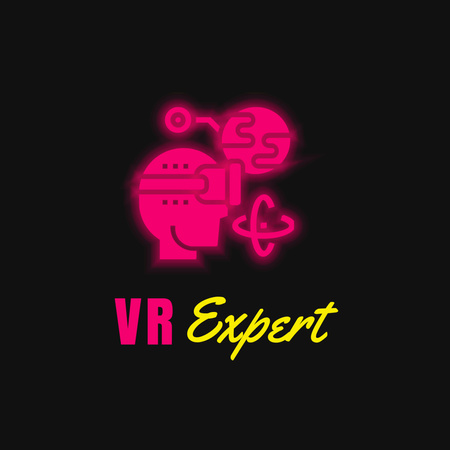Ontwerpsjabloon van Animated Logo van karakter in virtuele realiteit bril