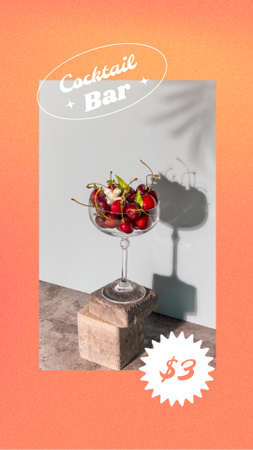 Cocktail Bar Ad with Cherries in Glass Instagram Story Design Template