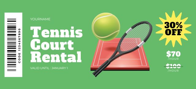 Tennis Court Rental Offer in Green Coupon 3.75x8.25in Tasarım Şablonu