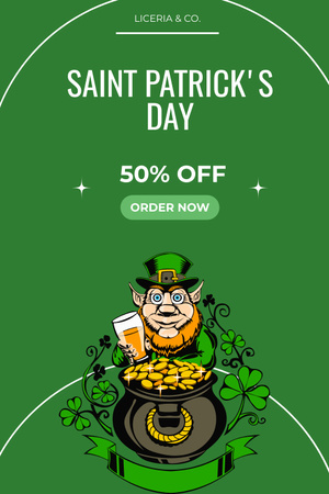 St. Patrick's Day Sale Announcement with Leprechaun Pinterest Design Template