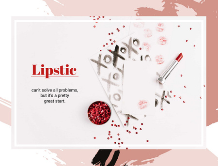 Platilla de diseño Lipstick and red sequins Postcard 4.2x5.5in