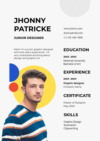 Szablon projektu Umiejętności młodszego grafika z certyfikatem Resume