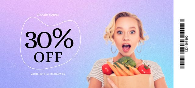 Grocery Discount For Fresh Vegetables In Paper Bag Coupon 3.75x8.25in – шаблон для дизайна