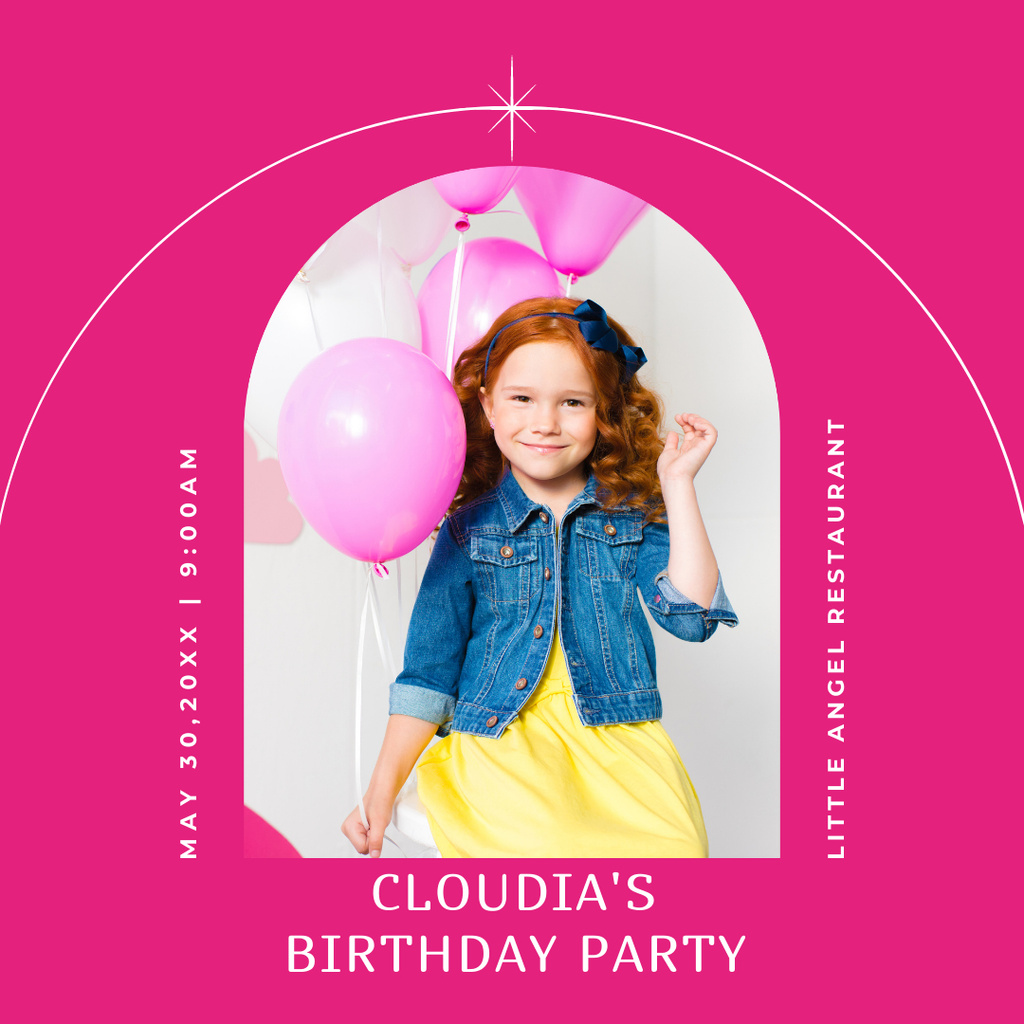 Little Girl Birthday Party Announcement Instagram Šablona návrhu