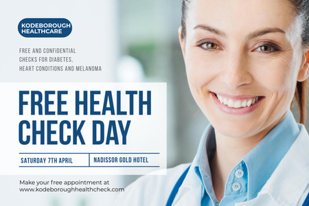 Free Health Check Offer with Friendly Doctor Flyer 4x6in Horizontal Design Template