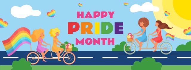 Plantilla de diseño de People riding bikes with rainbow flags on Pride Day Facebook cover 