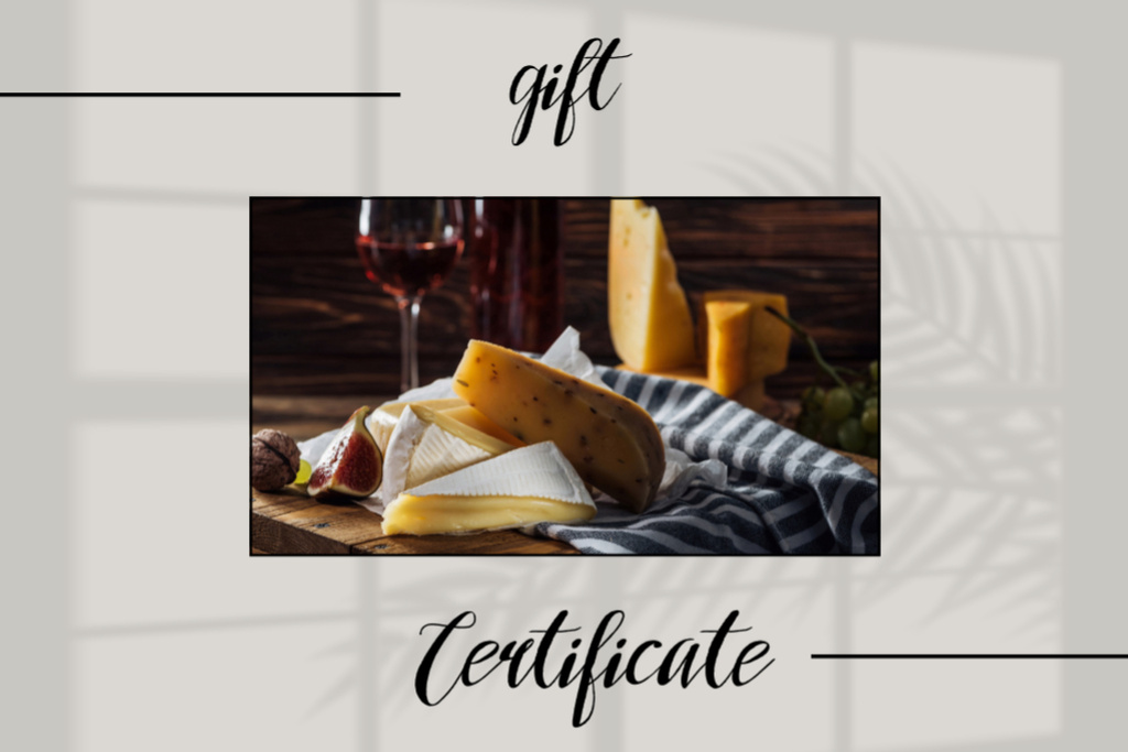 Modèle de visuel Cheese Tasting Announcement with Glass of Red Wine - Gift Certificate
