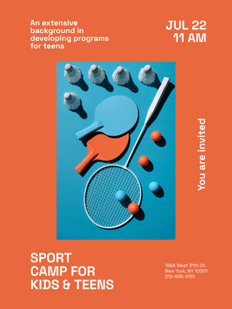 Sport Camp Offer for Kids on Orange Poster US Design Template
