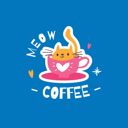 Cafe Ad with Cute Cat Logo Design Template