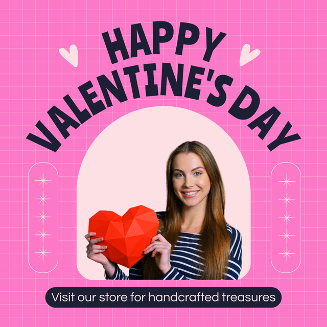 Store Of Handcrafted Stuff With Valentine's Day Greeting Animated Post Design Template