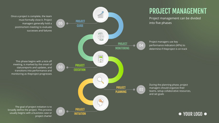 Platilla de diseño Project Management Stages Ebony Timeline