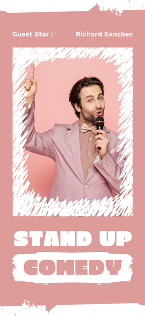 Announcement about Comedy Show with Man in Baby Pink Snapchat Geofilter Design Template