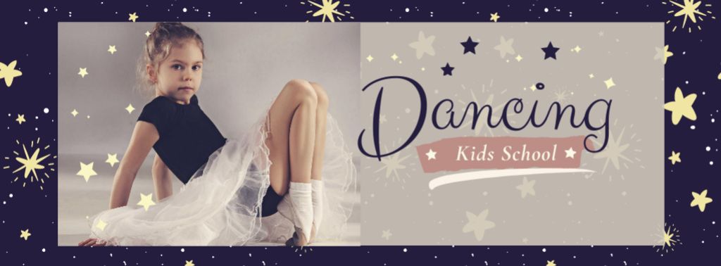 Dancing Kids School with Cute Ballerina Facebook coverデザインテンプレート