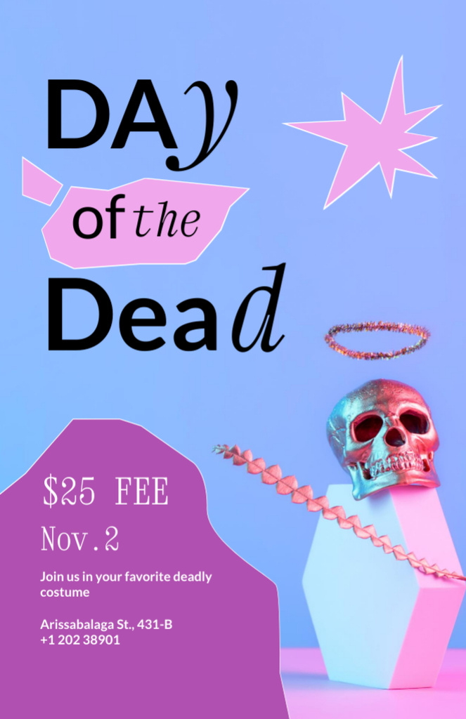 Day of the Dead Holiday Party with Human Skull Invitation 5.5x8.5in Design Template