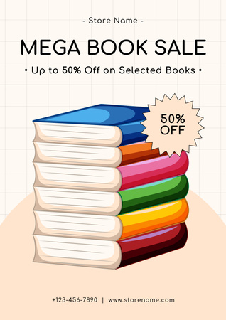 Mega Sale of Books Poster Design Template