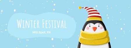 Cute winter penguin in hat Facebook Video cover Design Template