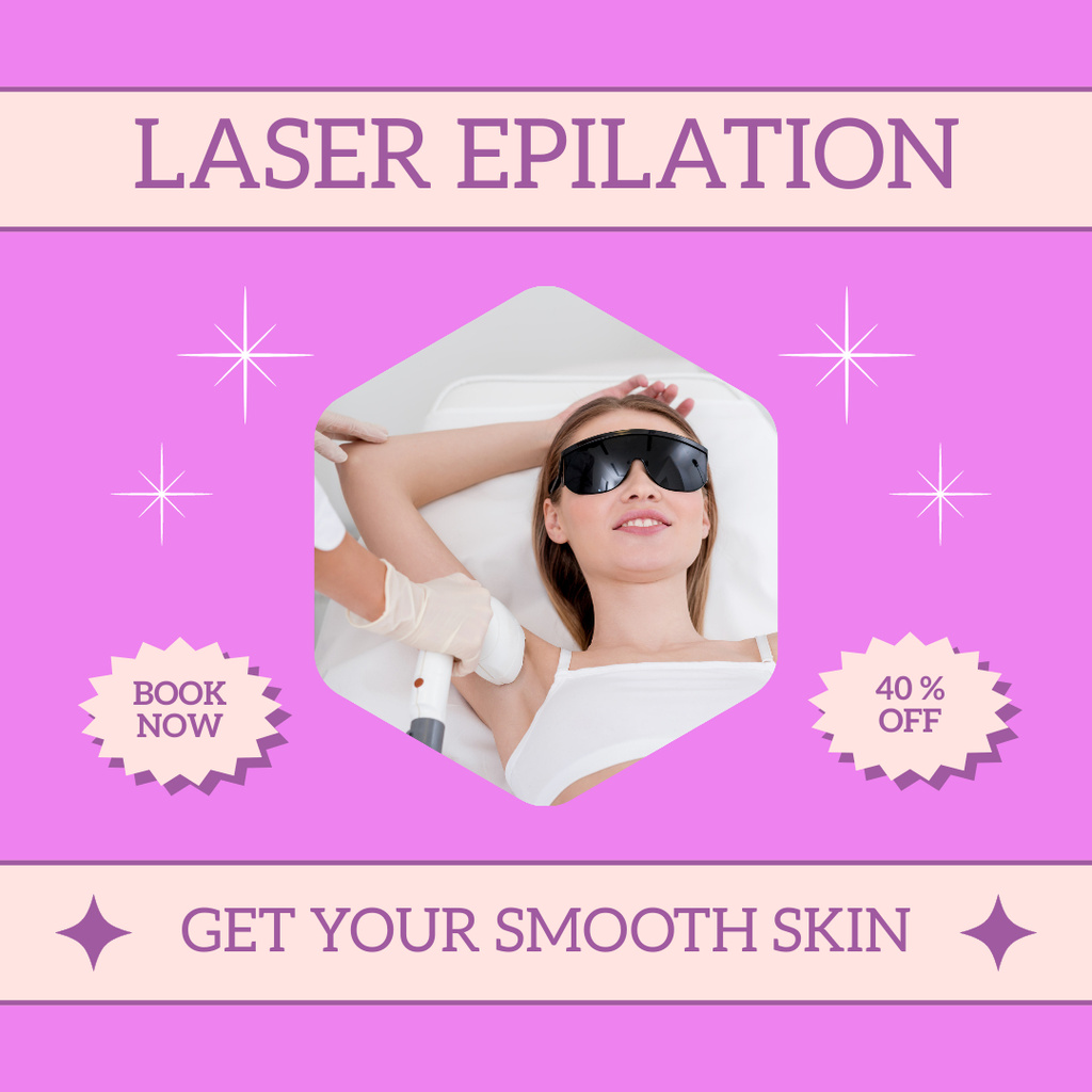 Designvorlage Book Laser Hair Removal with Discount on Lilac für Instagram