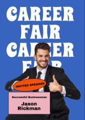 Career Fair Announcement with Happy Businessman