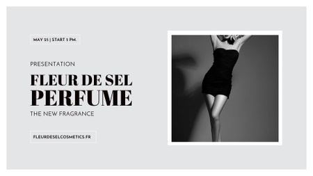 Парфумерна пропозиція з модницею в чорному FB event cover – шаблон для дизайну
