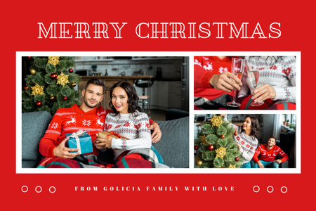 Merry Christmas Greeting Couple by Fir Tree Postcard 4x6in Design Template