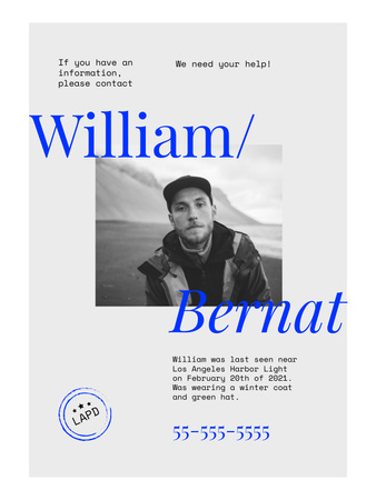 Designvorlage Announcement of Missing Person für Poster US