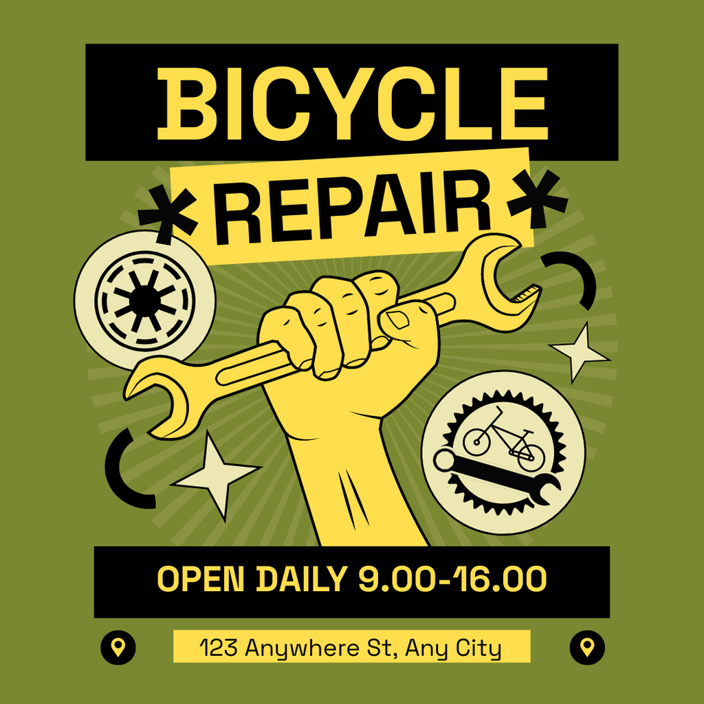 Ontwerpsjabloon van Instagram van Bicycles Repair Service is Open Daily