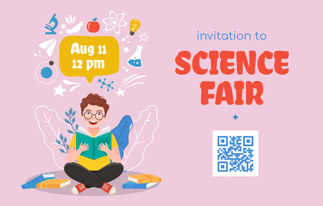 Captivating Science Fair With Items Announcement Invitation 4.6x7.2in Horizontal Πρότυπο σχεδίασης