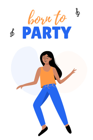 Party Invitation with Illustration of Dancing Woman Postcard 4x6in Vertical Design Template