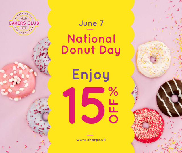 Delicious glazed Donuts day sale Facebook Design Template