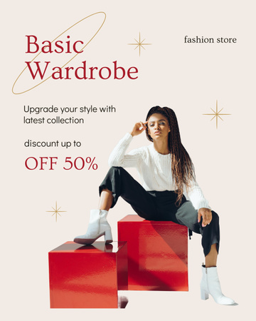 Discount Offer on Basic Clothes Wardrobe Instagram Post Vertical tervezősablon